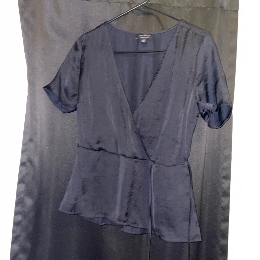 Lucky Brand Silk Black Wrap Blouse